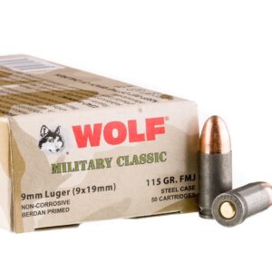 Wolf 9mm Ammunition Military Classic 115 Grain Full Metal Jacket CASE 500 rounds